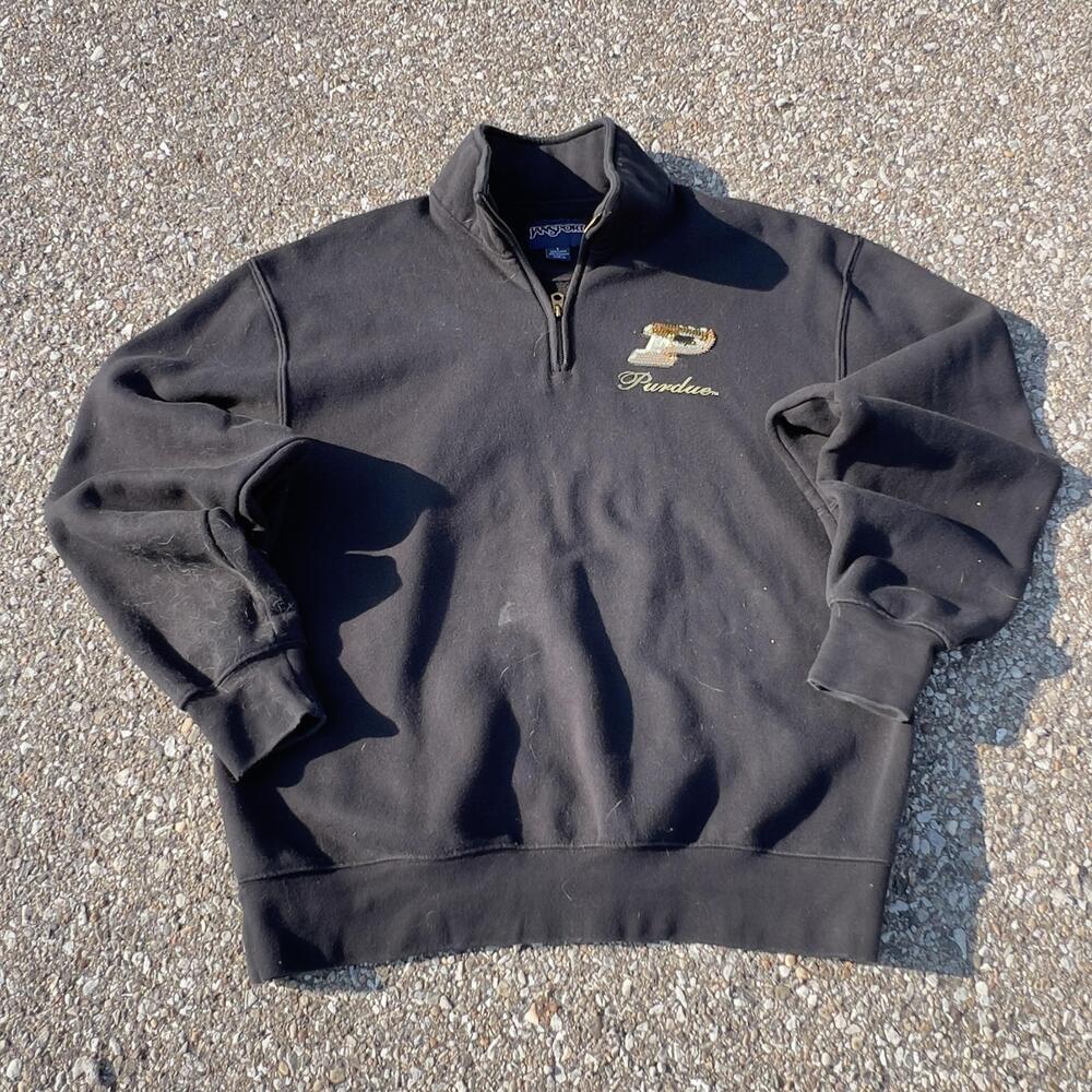 Purdue Boilermakers Sweatshirt Womens Large Black Sequin NCAA JanSport 1/4 Zip